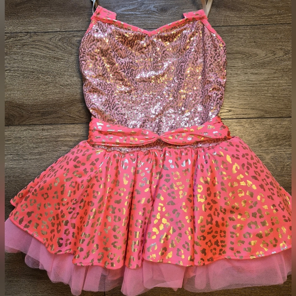 Revolution Pinky Sequin Leopard Print Dance Costume Halter Dress Medium